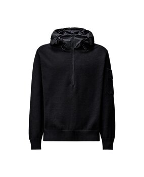 C.P. COMPANY METROPOLIS SERIES EXTRAFINE MERINO HOODED PULLOVER ZWART C.P. COMPANY METROPOLIS SERIES EXTRAFINE MERINO HOODED PULLOVER ZWART
