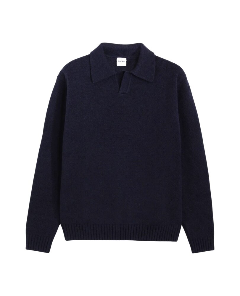 ASPESI WOOL BLEND POLO SHIRT PULLOVER NAVY ASPESI WOOL BLEND POLO SHIRT PULLOVER NAVY