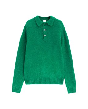 ASPESI SHETLAND WOOL POLO PULLOVER GROEN