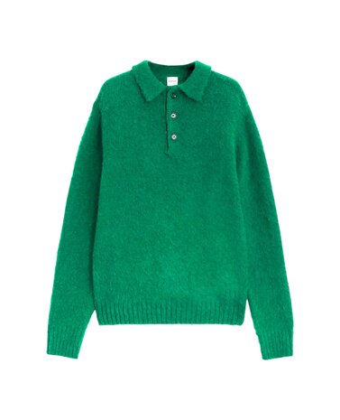 ASPESI SHETLAND WOOL POLO PULLOVER BANDIERA GROEN