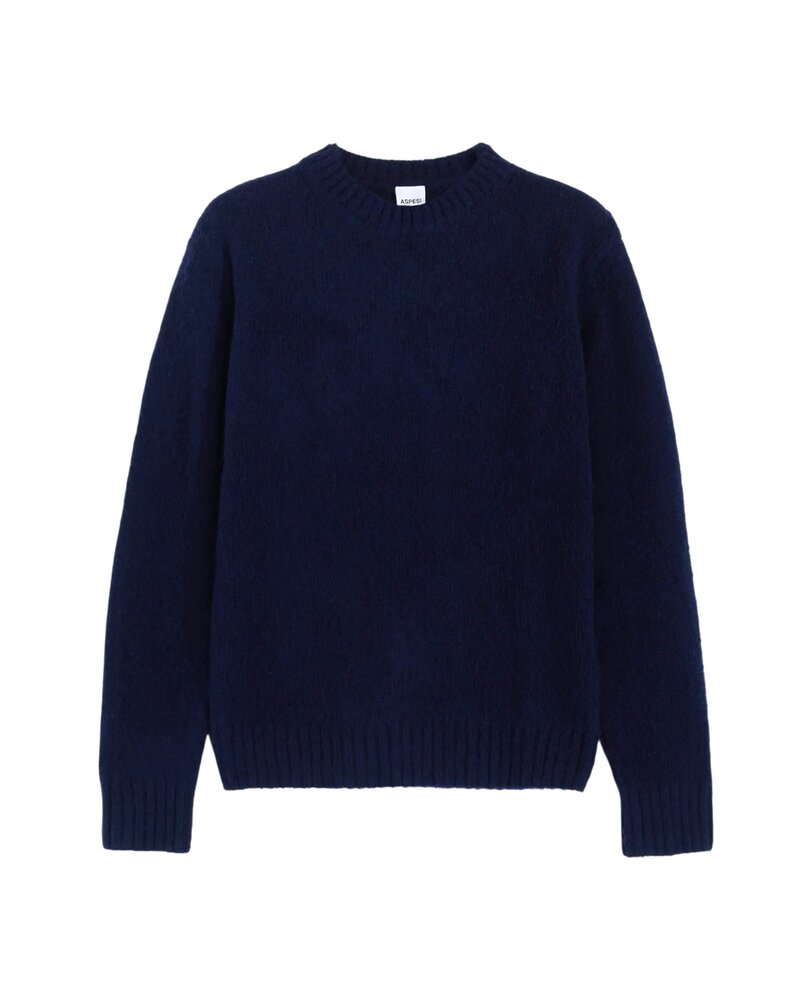 ASPESI BRUSHED WOOL CREWNECK PULLOVER NAVY ASPESI BRUSHED WOOL CREWNECK PULLOVER NAVY