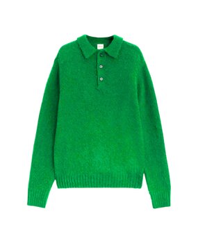 Aspesi ASPESI SHETLAND WOOL POLO PULLOVER GROEN
