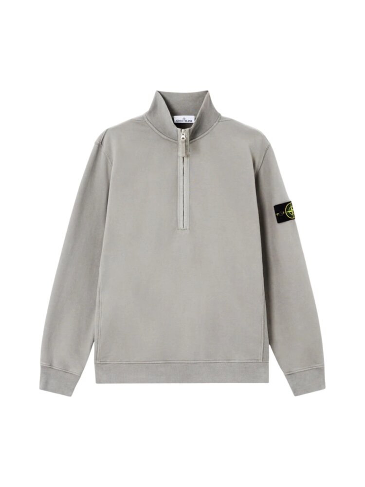 STONE ISLAND BRUSHED ORGANIC COTTON FLEECE HALF ZIP SWEATER CEMENT GREY