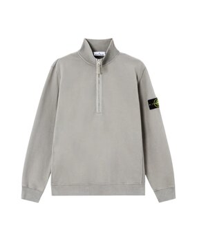 STONE ISLAND BRUSHED ORGANIC COTTON FLEECE HALF ZIP SWEATER CEMENT GREY