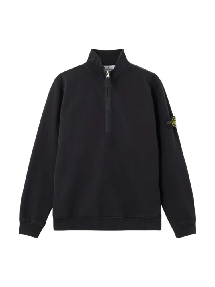 STONE ISLAND BRUSHED ORGANIC COTTON FLEECE HALF ZIP SWEATER BLACK