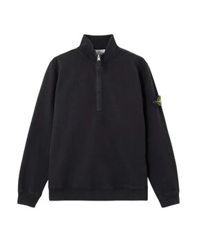 STONE ISLAND BRUSHED ORGANIC COTTON FLEECE HALF ZIP SWEATER BLACK