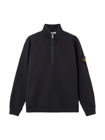 STONE ISLAND BRUSHED ORGANIC COTTON FLEECE HALF ZIP SWEATER BLACK