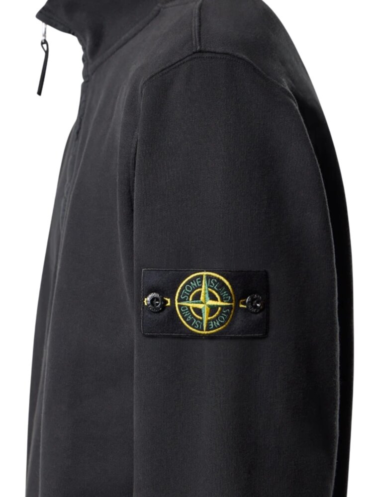 Stone Island STONE ISLAND BRUSHED ORGANIC COTTON FLEECE HALF ZIP SWEATER BLACK