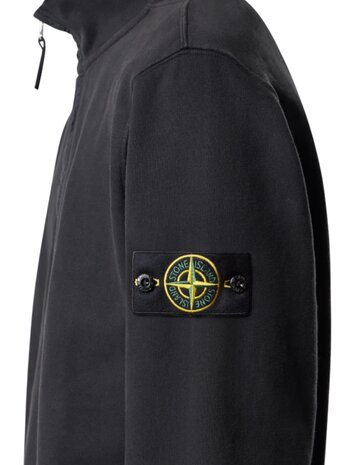 Stone Island STONE ISLAND BRUSHED ORGANIC COTTON FLEECE HALF ZIP SWEATER BLACK