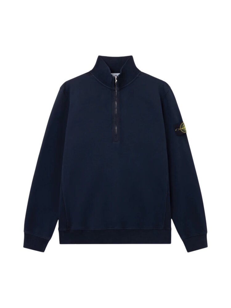 STONE ISLAND BRUSHED ORGANIC COTTON FLEECE HALF ZIP SWEATER MARINE