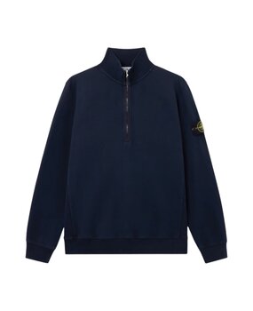 STONE ISLAND BRUSHED ORGANIC COTTON FLEECE HALF ZIP SWEATER MARINE