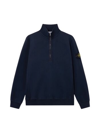 STONE ISLAND BRUSHED ORGANIC COTTON FLEECE HALF ZIP SWEATER MARINE