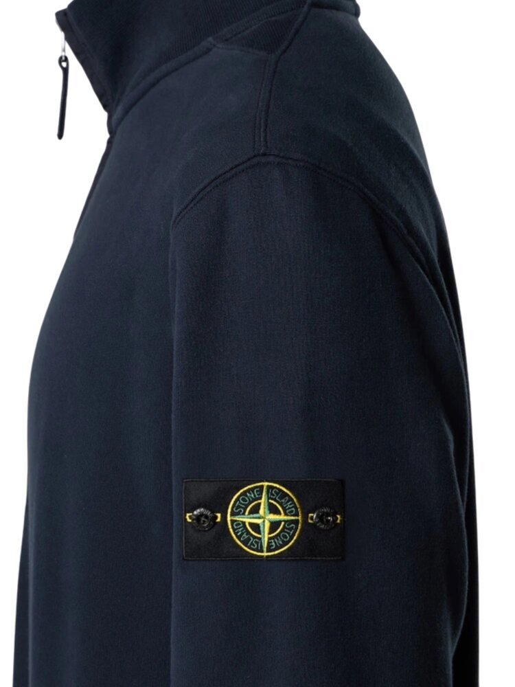 STONE ISLAND BRUSHED ORGANIC COTTON FLEECE HALF ZIP SWEATER MARINE