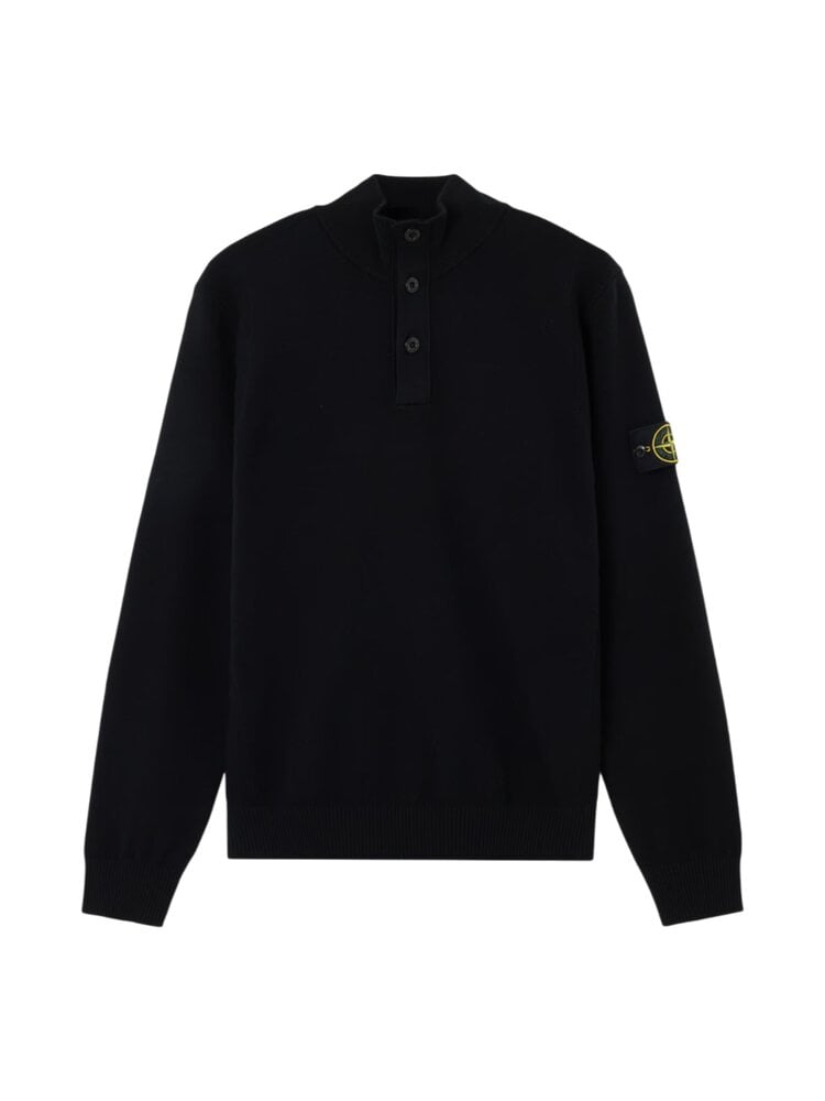 STONE ISLAND STRETCH RWS WOOL HALF-BUTTON ZWART