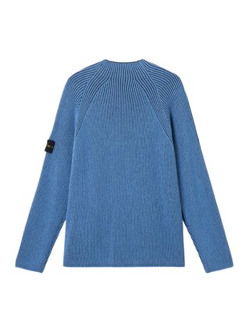 Stone Island STONE ISLAND VANISÉ FULL RIB MOCK NECK PULLOVER BLAUW