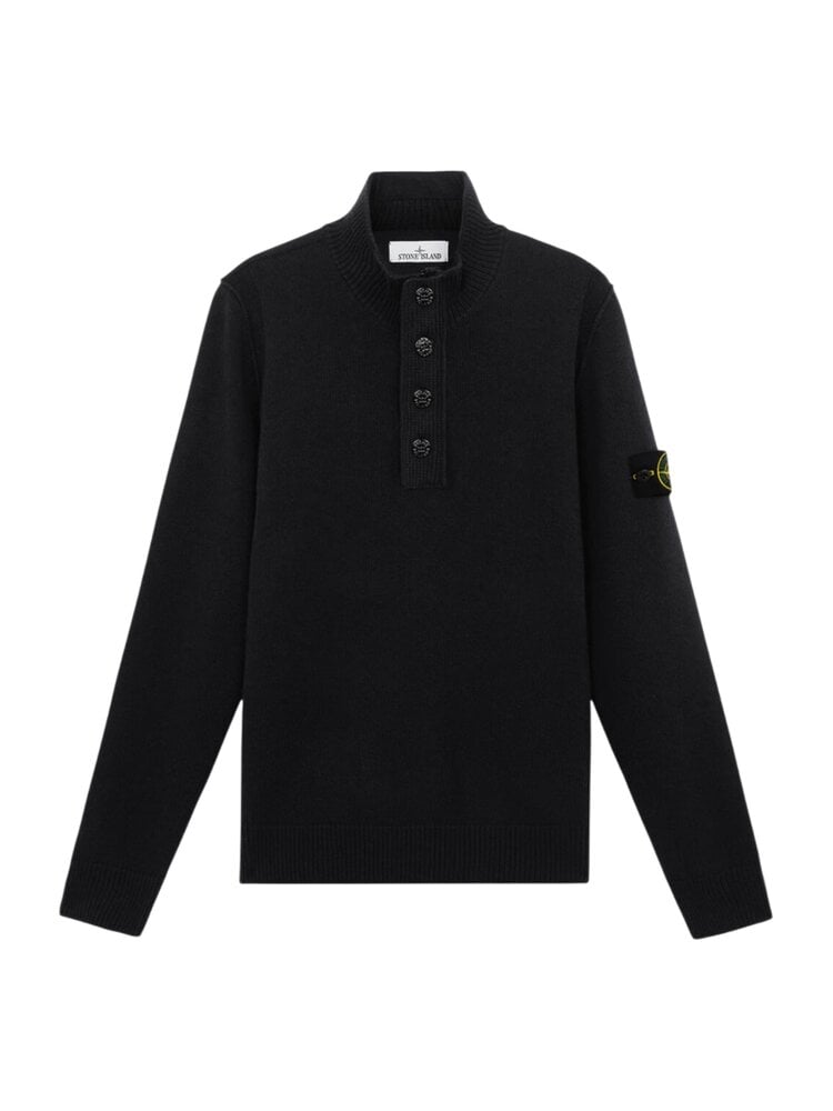 STONE ISLAND WOOL HALF-ZIP PULLOVER ZWART