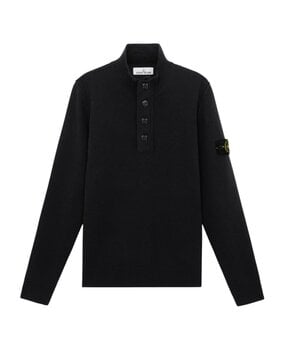 STONE ISLAND WOOL HALF-ZIP PULLOVER ZWART