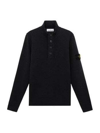 STONE ISLAND WOOL HALF-ZIP PULLOVER ZWART