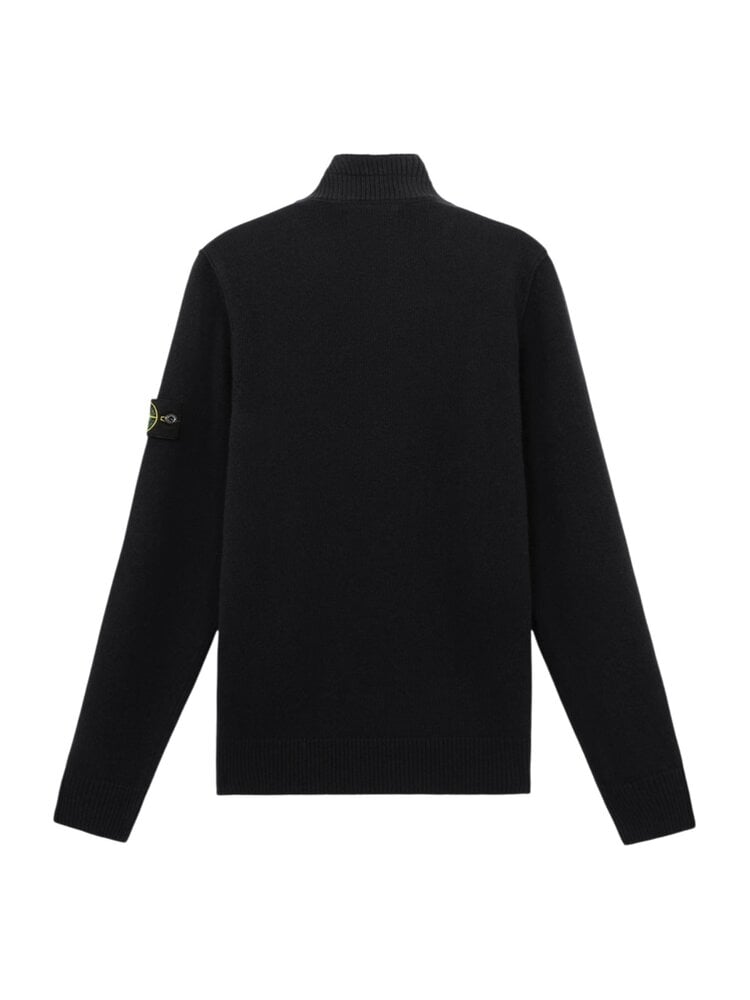 STONE ISLAND WOOL HALF-ZIP PULLOVER ZWART