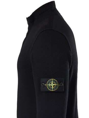 STONE ISLAND WOOL HALF-ZIP PULLOVER ZWART