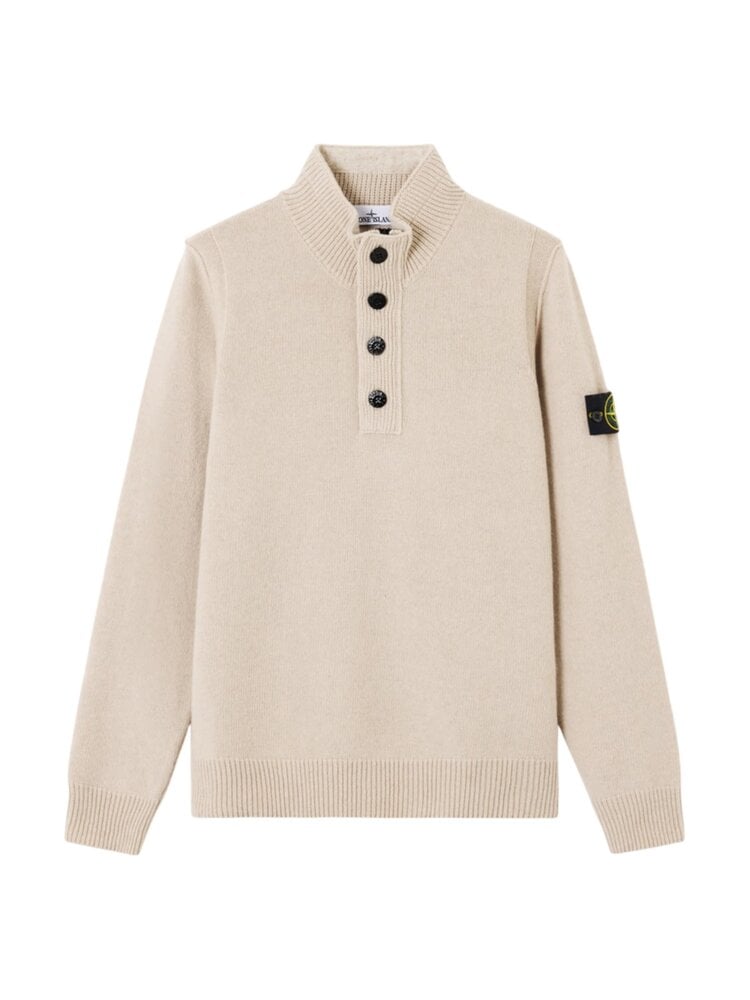 STONE ISLAND WOOL HALF-ZIP PULLOVER BEIGE