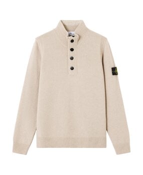STONE ISLAND WOOL HALF-ZIP PULLOVER BEIGE