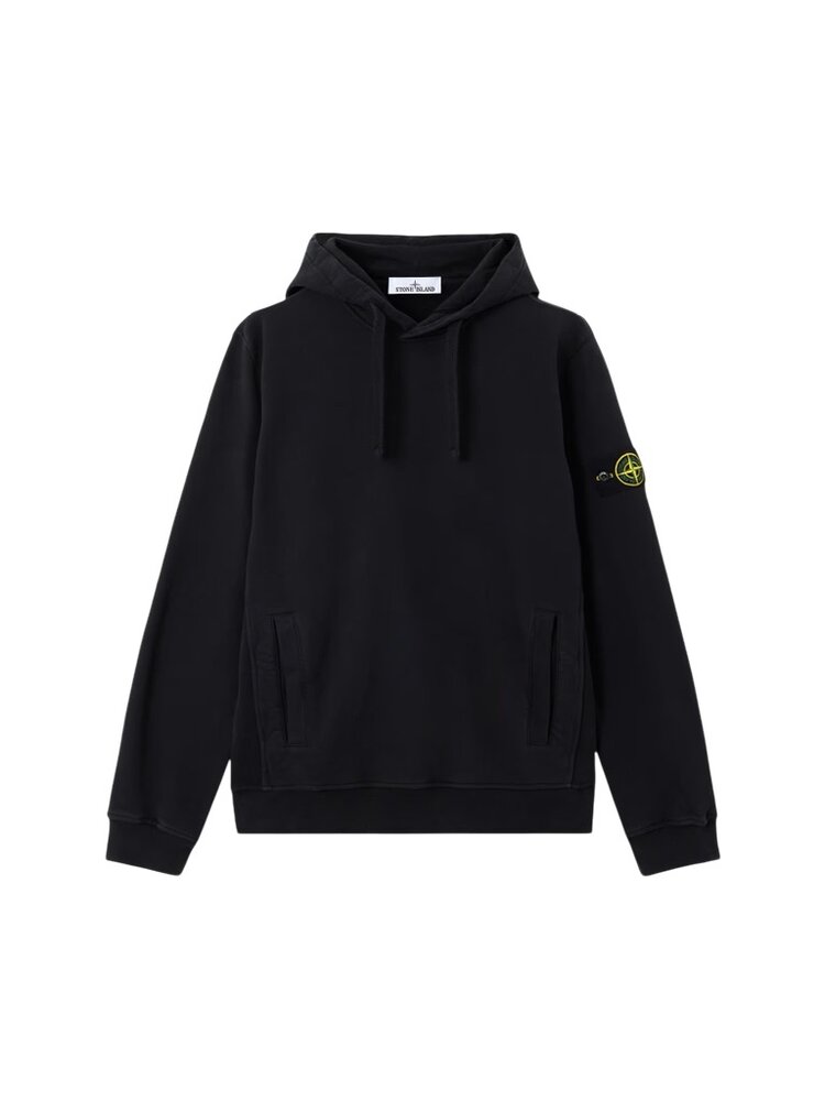 STONE ISLAND BRUSHED ORGANIC COTTON FLEECE HOODIE BLACK