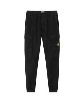 STONE ISLAND ORGANIC BROKEN TWILL COTTON OLD EFFECT CARGO PANTS BLACK