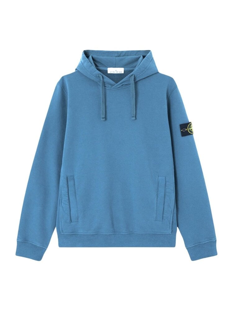 STONE ISLAND BRUSHED ORGANIC COTTON FLEECE HOODIE BLAUW