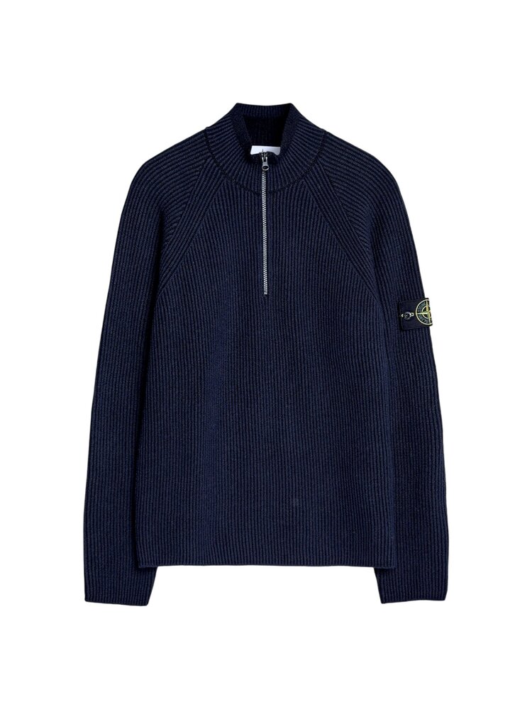 STONE ISLAND VANISÉ FULL RIB RWS WOOL HALF-ZIP NAVY/BLACK