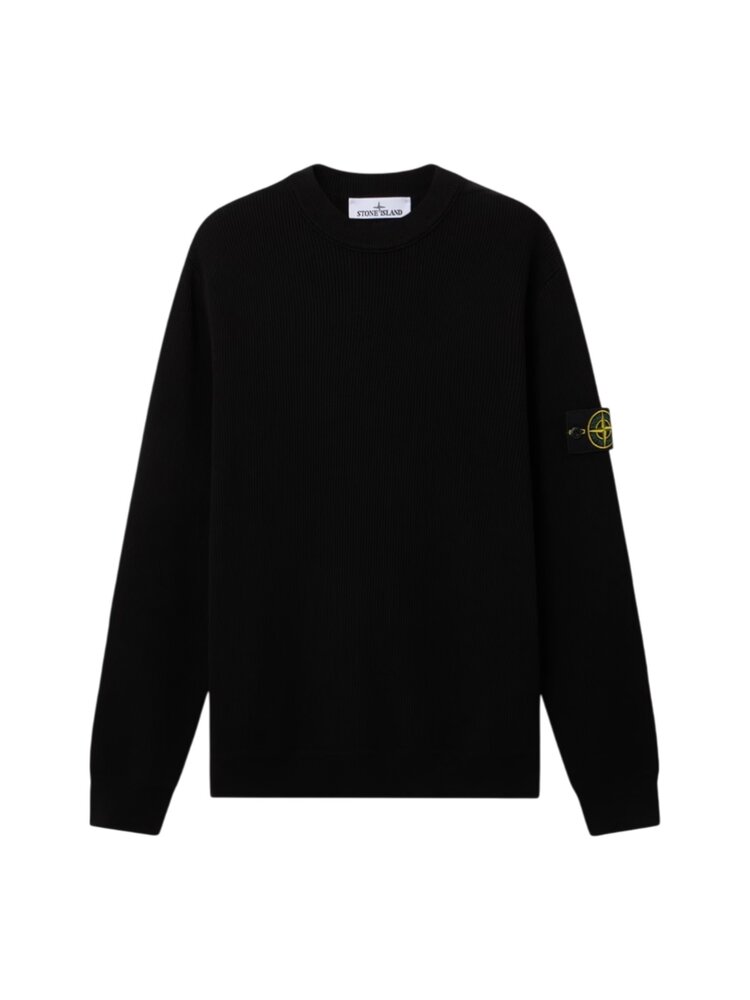 Stone Island STONE ISLAND RIBBED SOFT ORGANIC COTTON PULLOVER BLACK