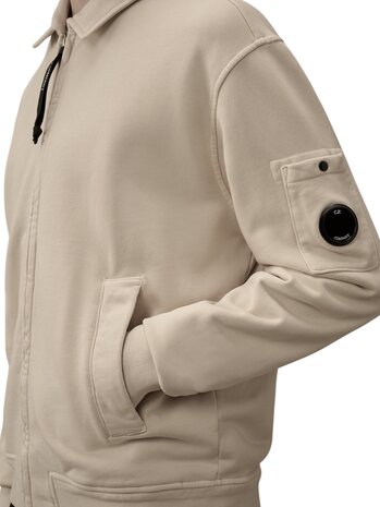 C.P. Company C.P. COMPANY COTTON DIAGONAL FLEECE ZIP LENS SWEATSHIRT DEW