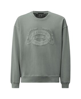 C.P. Company C.P. COMPANY DIAGONAL FLEECE BOXY LOGO SWEATER GUNMETAL GREY