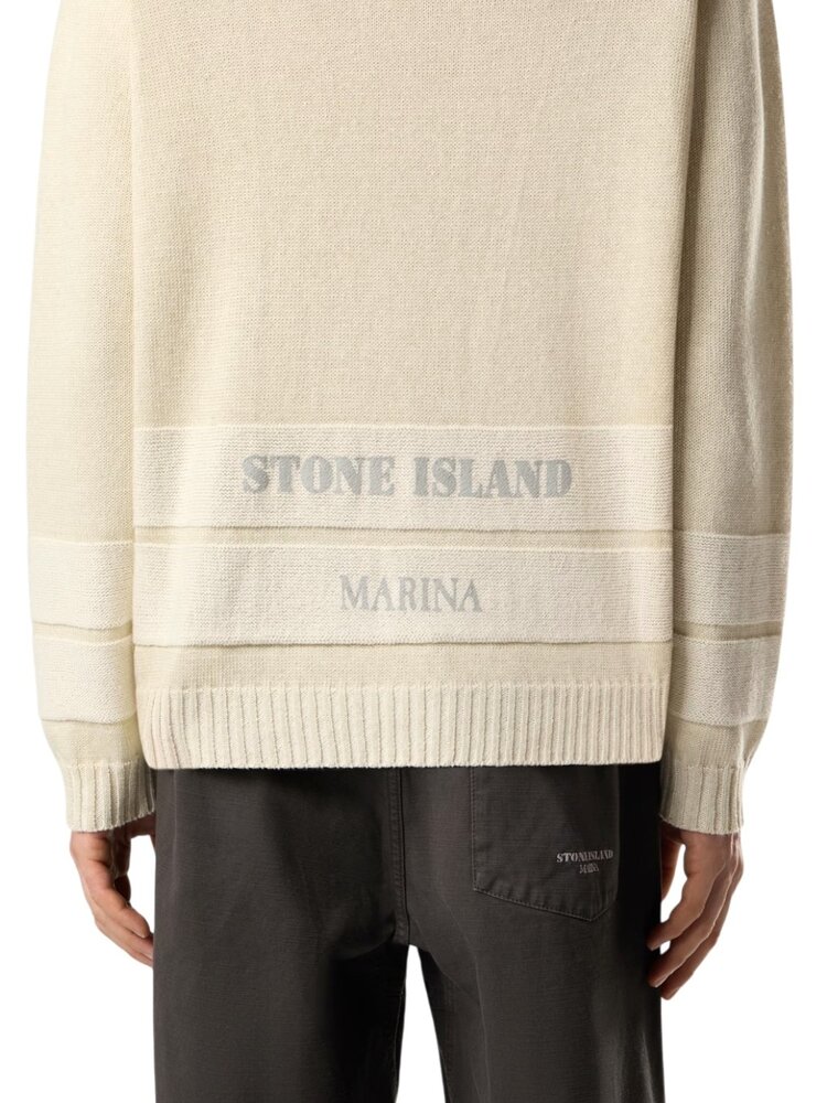 Stone Island STONE ISLAND MARINA RAW HAND COTTON + LINEN PULLOVER IVORY