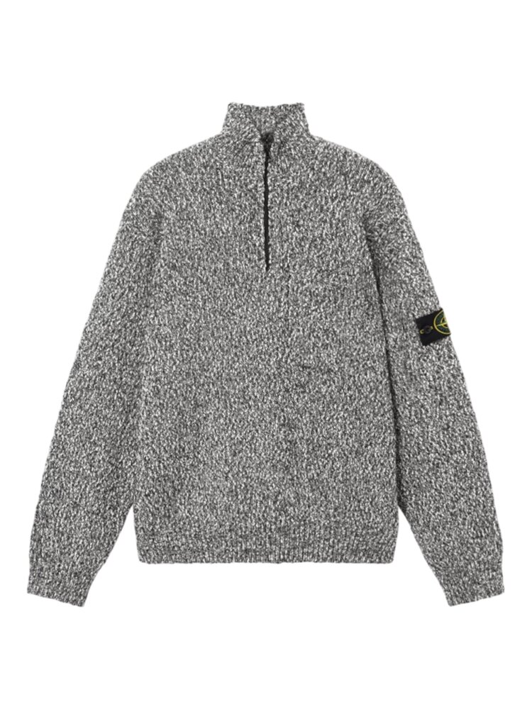 Stone Island STONE ISLAND SPECKLED COTTON HALF-ZIP PULLOVER BLACK MELANGE