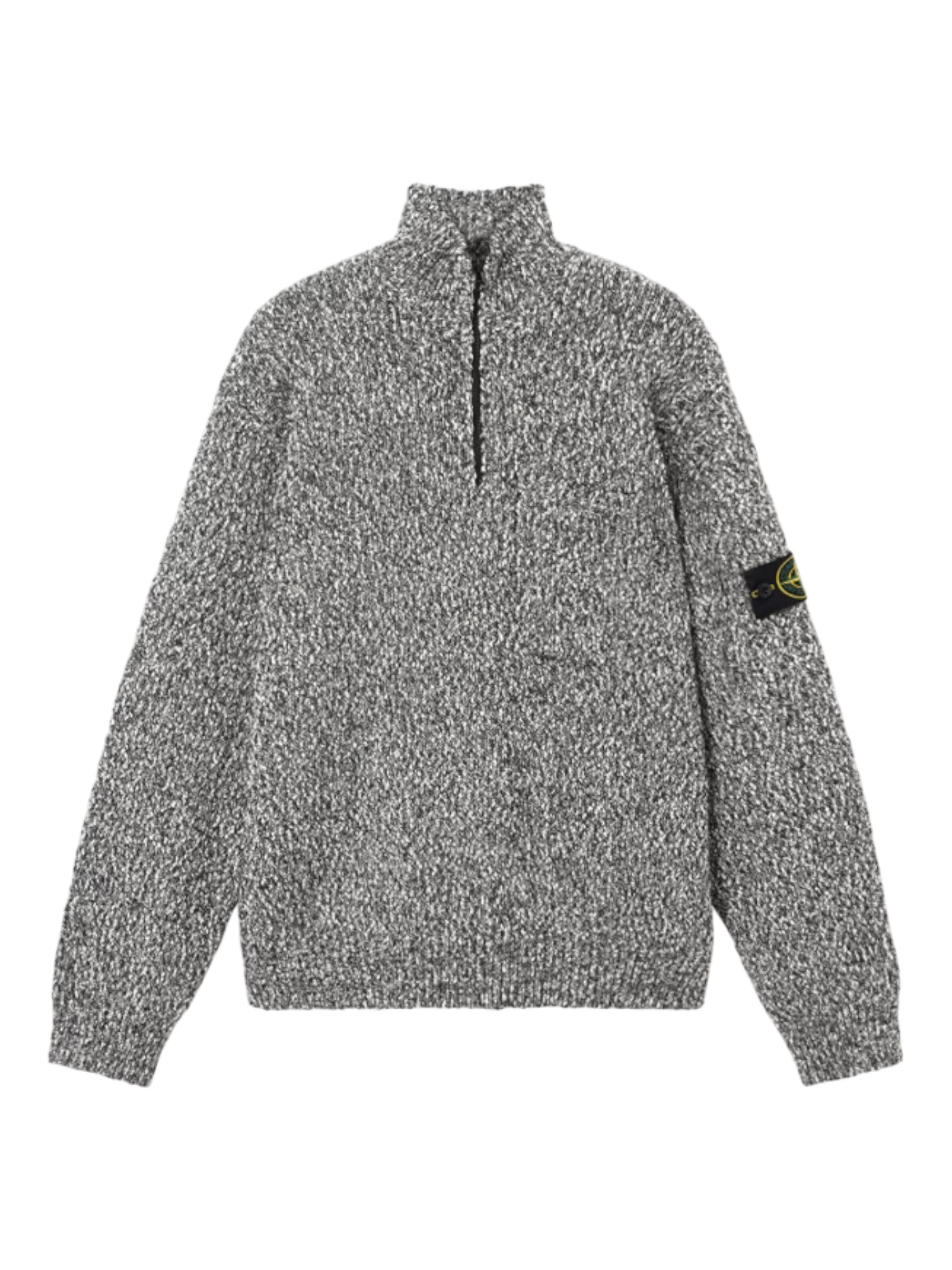 STONE ISLAND SPECKLED COTTON HALF-ZIP PULLOVER BLACK MELANGE - Vic