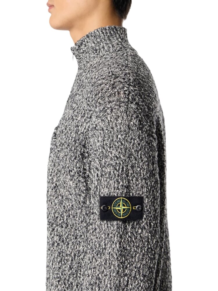 Stone Island STONE ISLAND SPECKLED COTTON HALF-ZIP PULLOVER BLACK MELANGE