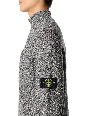 Stone Island STONE ISLAND SPECKLED COTTON HALF-ZIP PULLOVER BLACK MELANGE