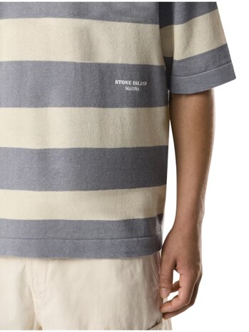 Stone Island STONE ISLAND MARINA STRIPED RAW HAND ORGANIC COTTON + LINEN IVORY MELANGE