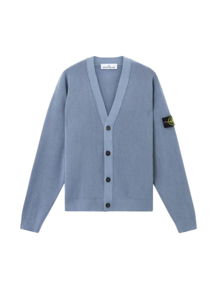 Stone Island STONE ISLAND RIBBED V-NECK CARDIGAN BLUE Stone Island STONE ISLAND RIBBED V-NECK CARDIGAN BLUE
