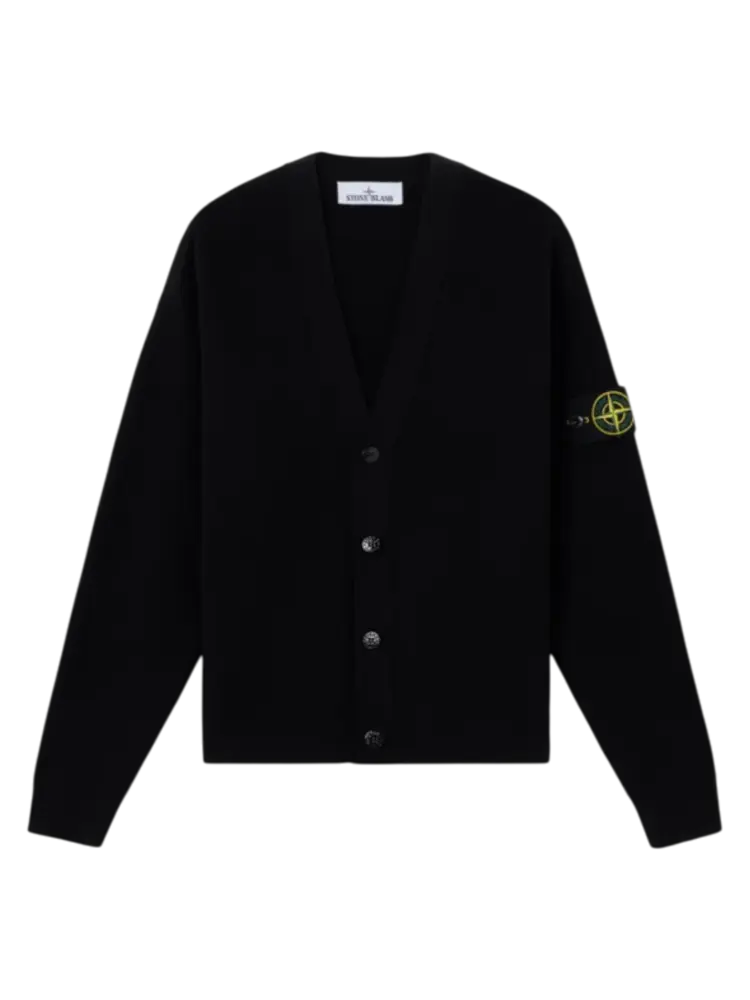 Stone Island STONE ISLAND RIBBED ORGANIC COTTON CARDIGAN BLACK Stone Island STONE ISLAND RIBBED ORGANIC COTTON CARDIGAN BLACK