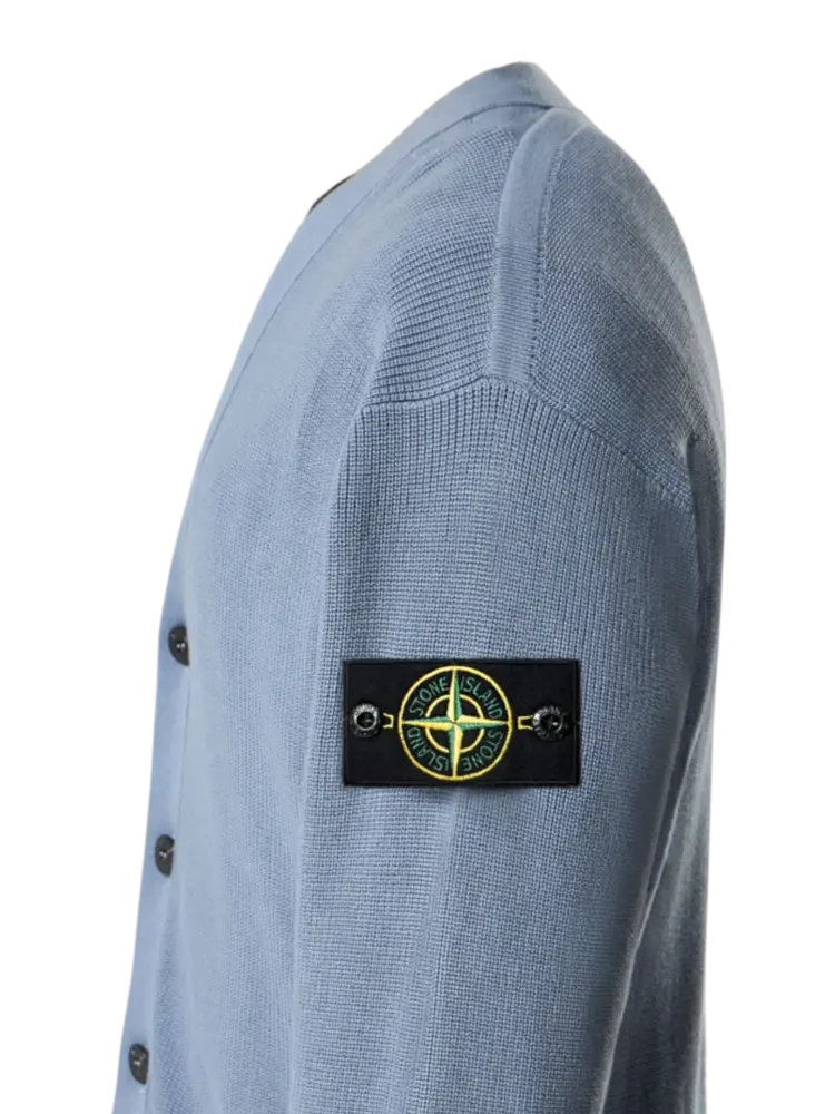 Stone Island STONE ISLAND RIBBED V-NECK CARDIGAN BLUE Stone Island STONE ISLAND RIBBED V-NECK CARDIGAN BLUE