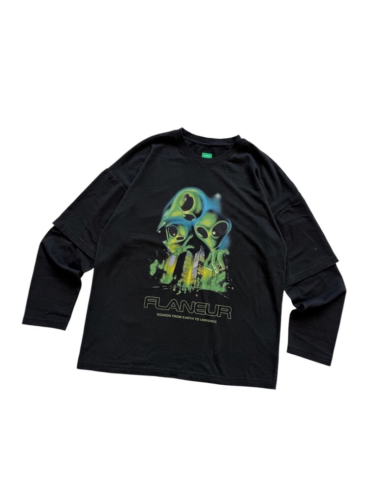 FLÂNEUR CITY ALIENS LONGSLEEVE WASHED BLACK FLÂNEUR CITY ALIENS LONGSLEEVE WASHED BLACK
