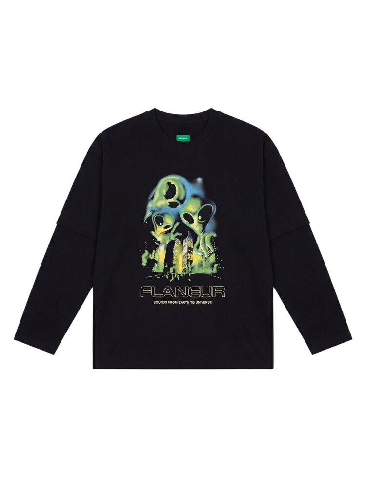 FLÂNEUR CITY ALIENS LONGSLEEVE WASHED BLACK FLÂNEUR CITY ALIENS LONGSLEEVE WASHED BLACK