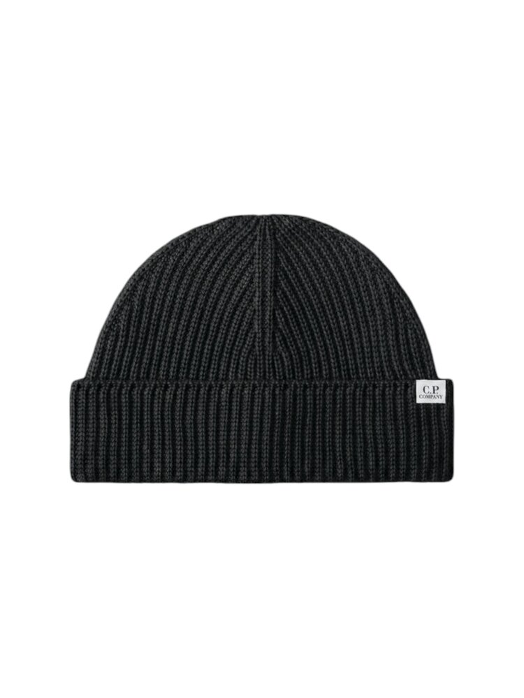 C.P. Company C.P. COMPANY EXTRAFINE MERINO WOOL FISHERMAN BEANIE BLACK
