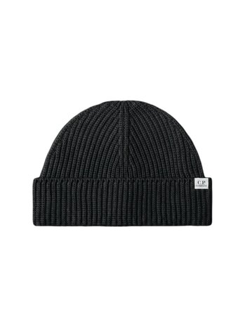 C.P. Company C.P. COMPANY EXTRAFINE MERINO WOOL FISHERMAN BEANIE BLACK