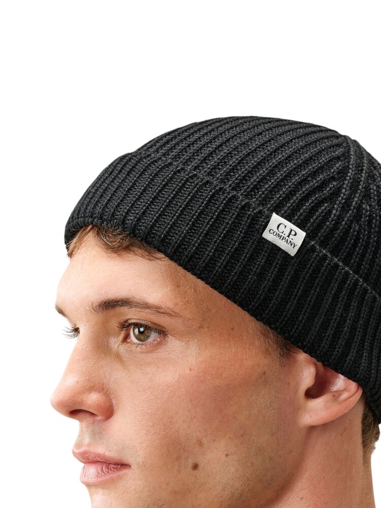 C.P. Company C.P. COMPANY EXTRAFINE MERINO WOOL FISHERMAN BEANIE BLACK