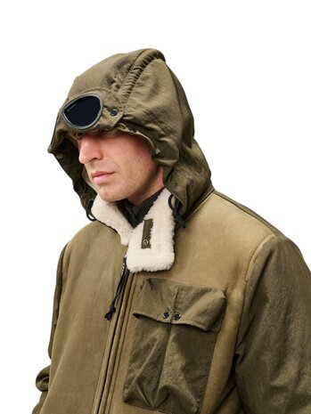 C.P. Company C.P. COMPANY MONTONE CURLY LEATHER JACKET IVY GREEN
