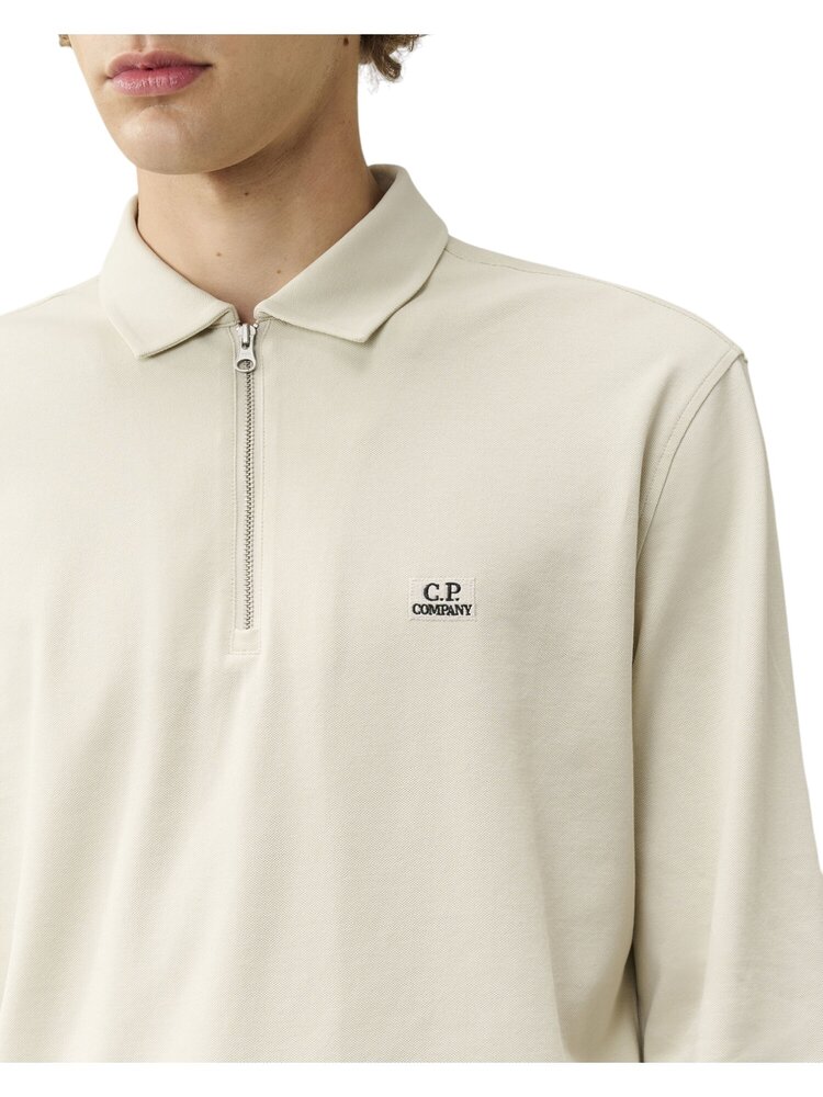 C.P. Company C.P. COMPANY STRETCH PIQUET LONGSLEEVE ZIP POLO SILVER BIRCH