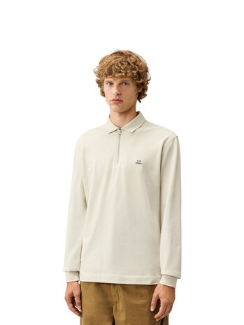 C.P. Company C.P. COMPANY STRETCH PIQUET LONGSLEEVE ZIP POLO SILVER BIRCH